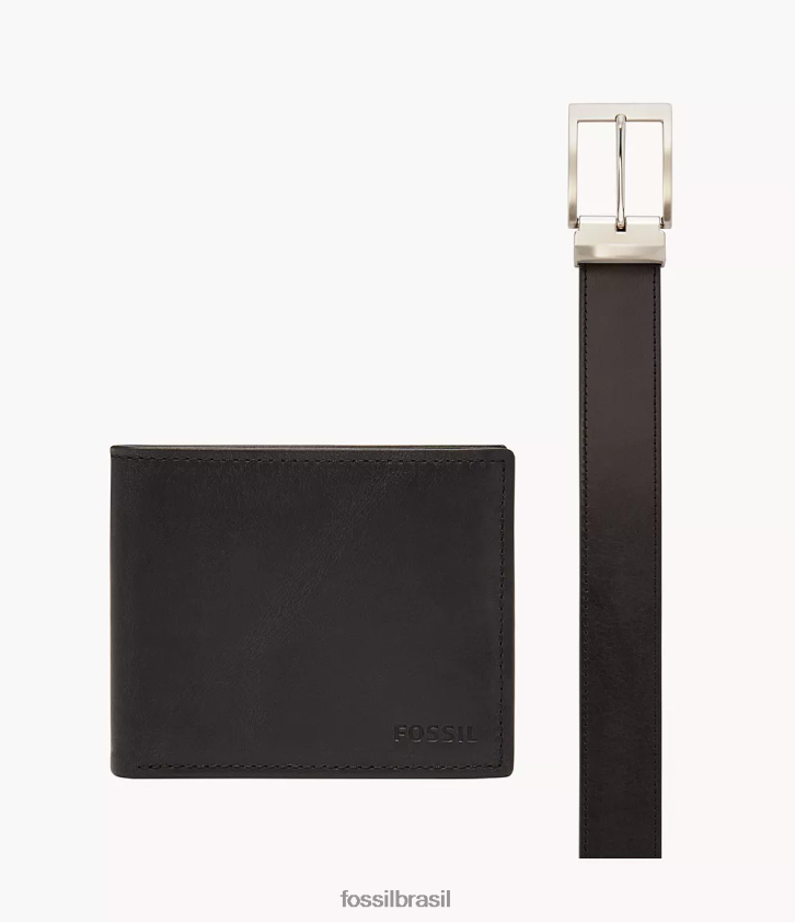 Fossil acessório homens derrick rfid bifold com flip id e conjunto de cinto para presente preto 66RZLJ2041