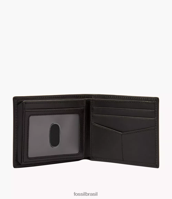 Fossil acessório homens derrick rfid bifold com flip id e conjunto de cinto para presente preto 66RZLJ2041