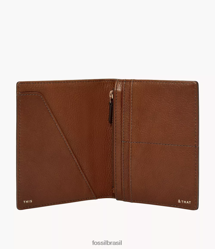 Fossil acessório mulheres caso de passaporte RFID de viagem marrom 66RZLJ1978