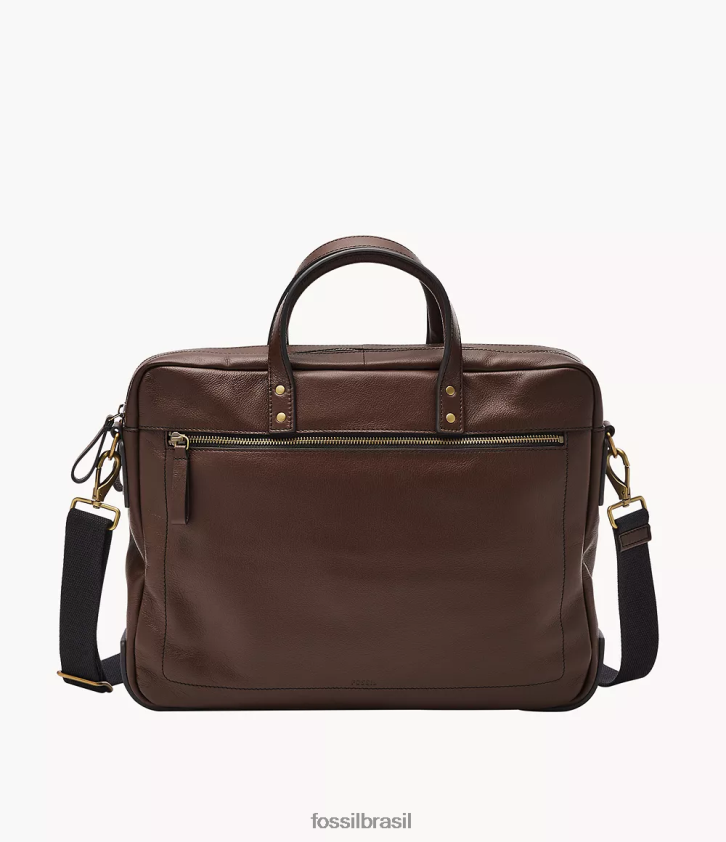 Fossil bolsa homens bolsa de trabalho com zíper duplo haskell marrom escuro 66RZLJ1617