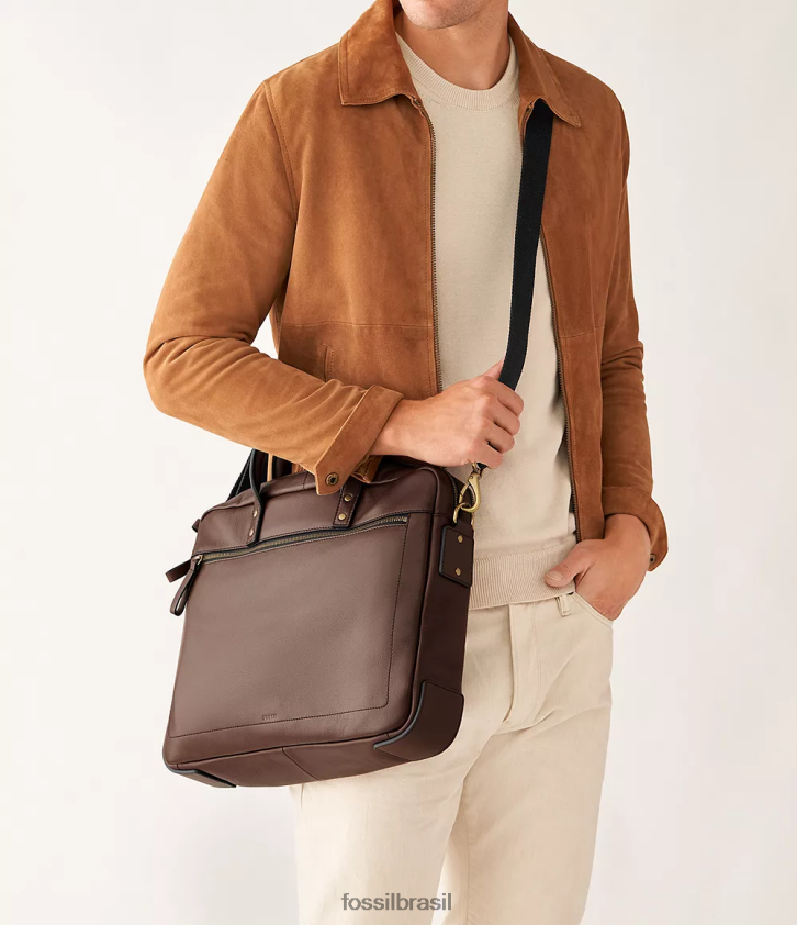Fossil bolsa homens bolsa de trabalho com zíper duplo haskell marrom escuro 66RZLJ1617