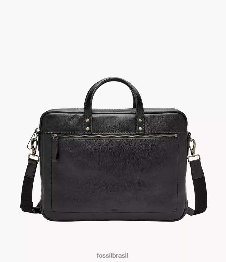 Fossil bolsa homens bolsa de trabalho com zíper duplo haskell preto 66RZLJ1618