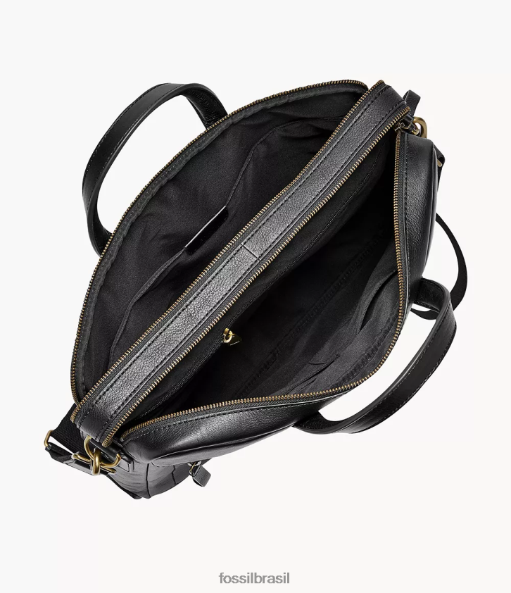 Fossil bolsa homens bolsa de trabalho com zíper duplo haskell preto 66RZLJ1618