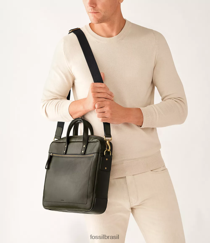Fossil bolsa homens bolsa de trabalho com zíper duplo haskell verde 66RZLJ1621