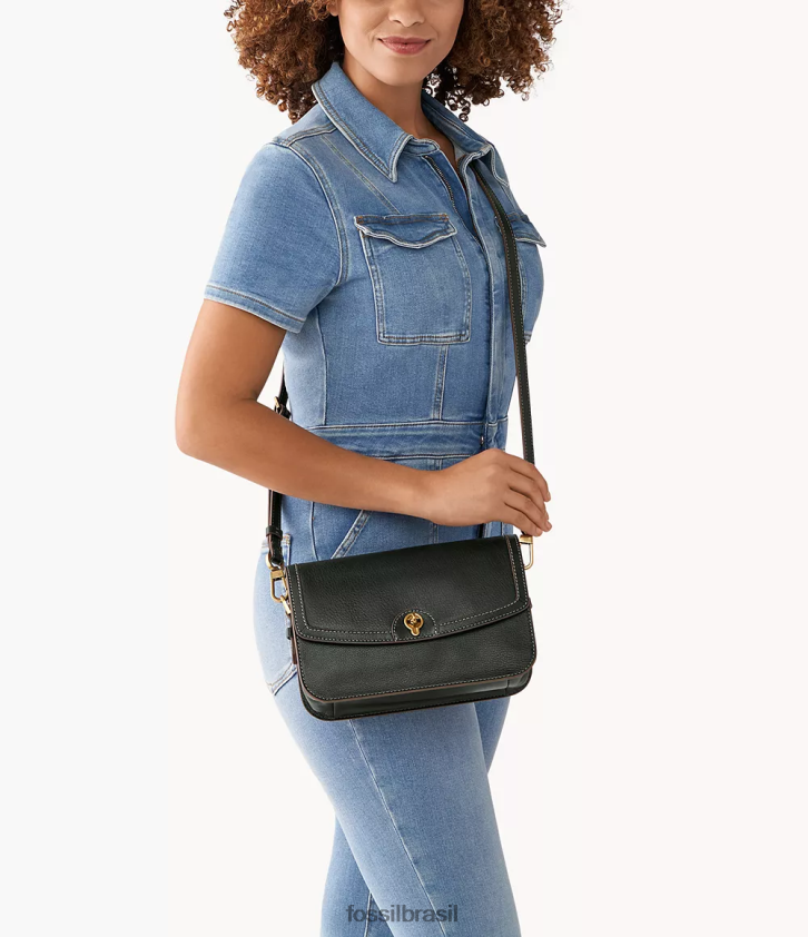 Fossil bolsa mulheres bolsa crossbody com aba ainsley preto 66RZLJ607