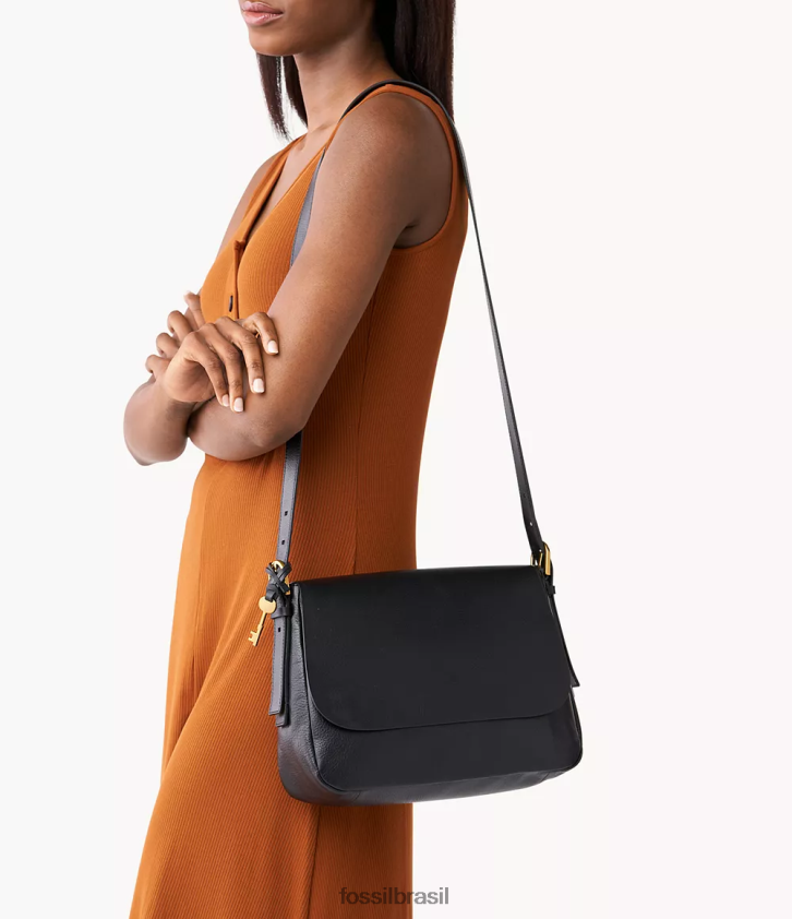 Fossil bolsa mulheres bolsa crossbody com aba grande harper preto 66RZLJ460