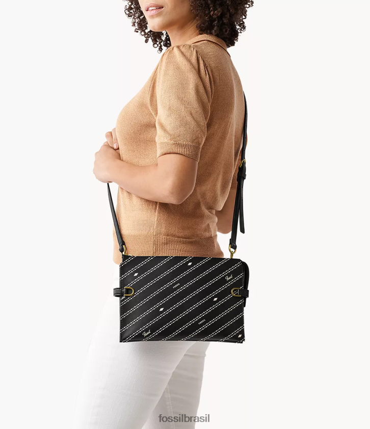 Fossil bolsa mulheres bolsa crossbody de couro kier cactus preto/osso 66RZLJ644