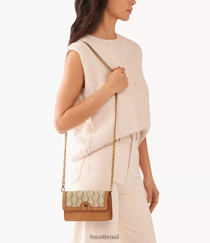 Fossil bolsa mulheres carteira ainsley com corrente e trava giratória camelo 66RZLJ439