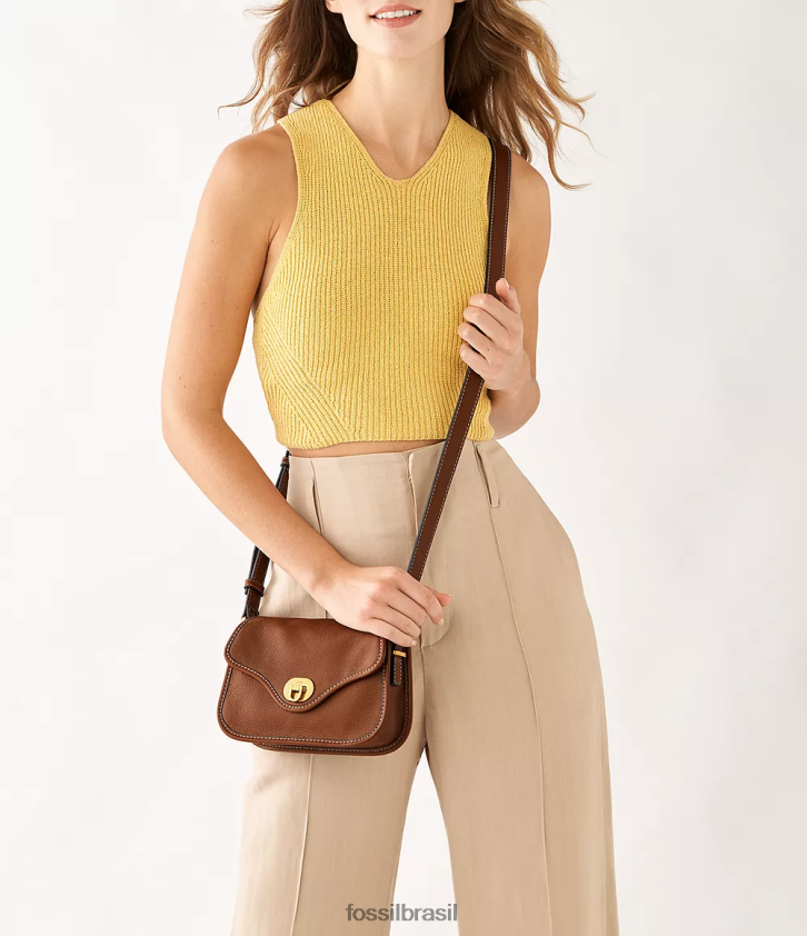 Fossil bolsa mulheres crossbody com aba mini Heritage marrom 66RZLJ285