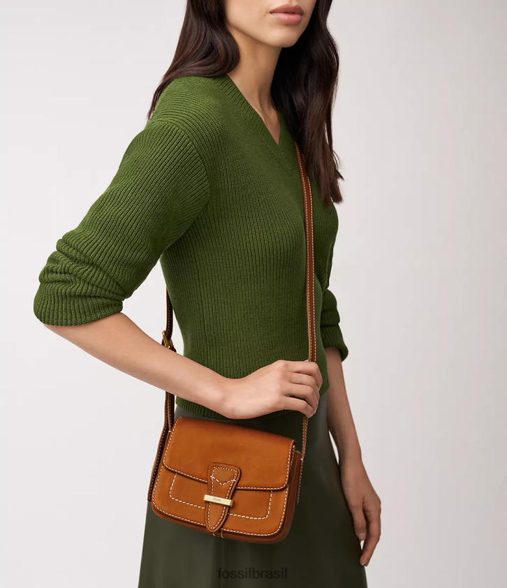 Fossil bolsa mulheres tremont crossbody com aba pequena conhaque 66RZLJ316