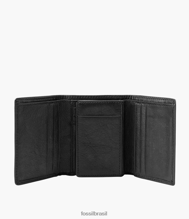 Fossil carteira homens Ingram com três dobras preto 66RZLJ1758