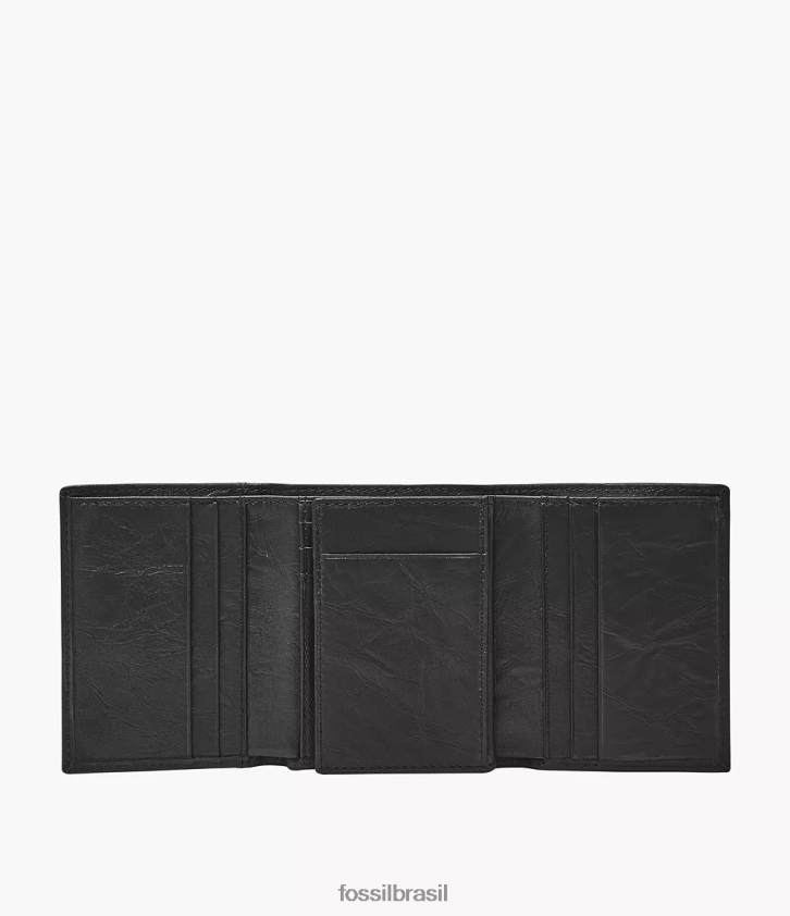 Fossil carteira homens agulha com três dobras preto 66RZLJ1757