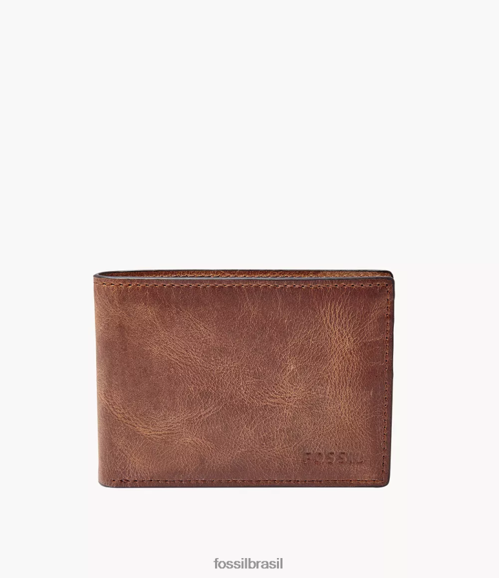 Fossil carteira homens Derrick bolso frontal duplo marrom 66RZLJ1662