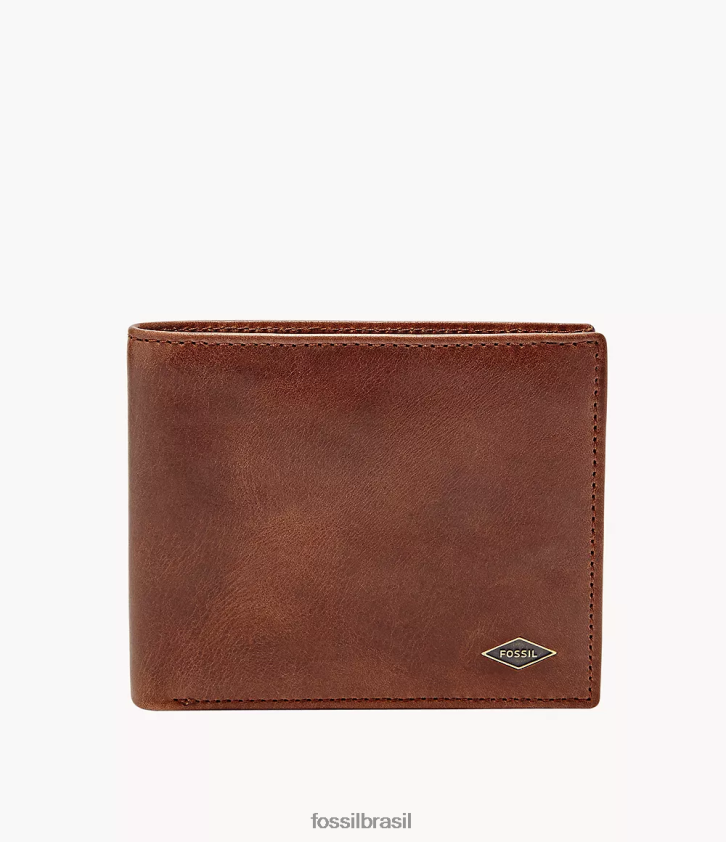 Fossil carteira homens Ryan RFID bolso grande para moedas com dobra dupla marrom 66RZLJ1669