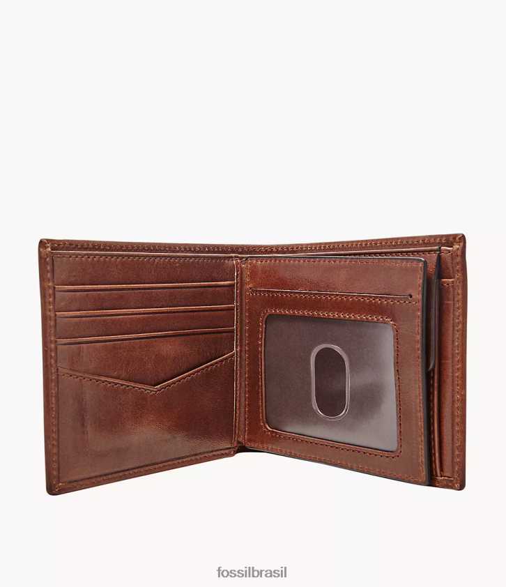 Fossil carteira homens Ryan RFID bolso grande para moedas com dobra dupla marrom 66RZLJ1669