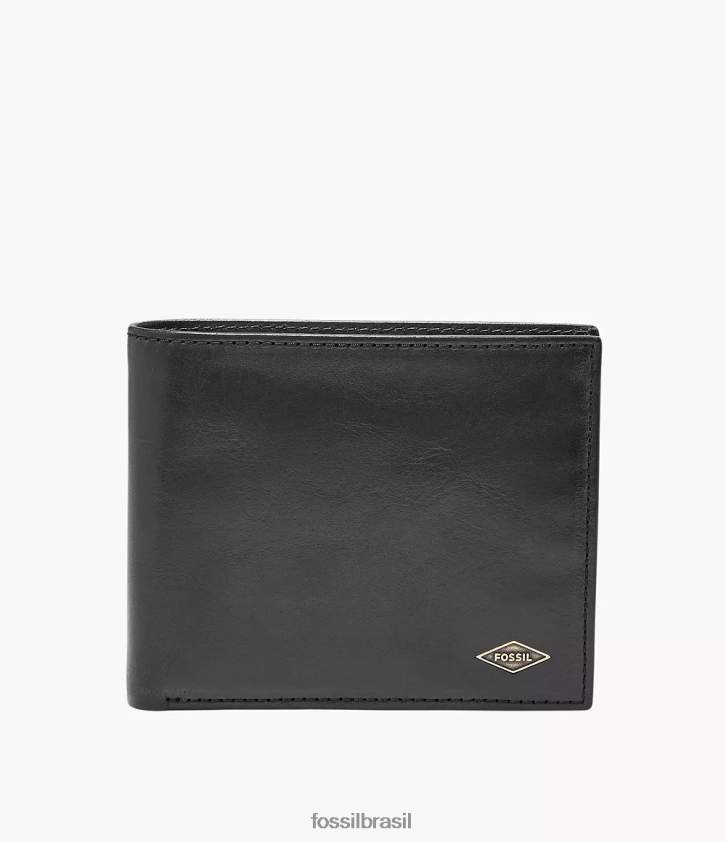 Fossil carteira homens Ryan RFID bolso grande para moedas com dobra dupla preto 66RZLJ1674