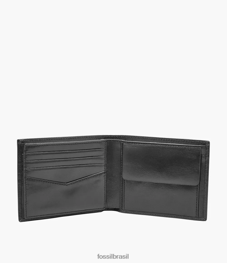 Fossil carteira homens Ryan RFID bolso grande para moedas com dobra dupla preto 66RZLJ1674