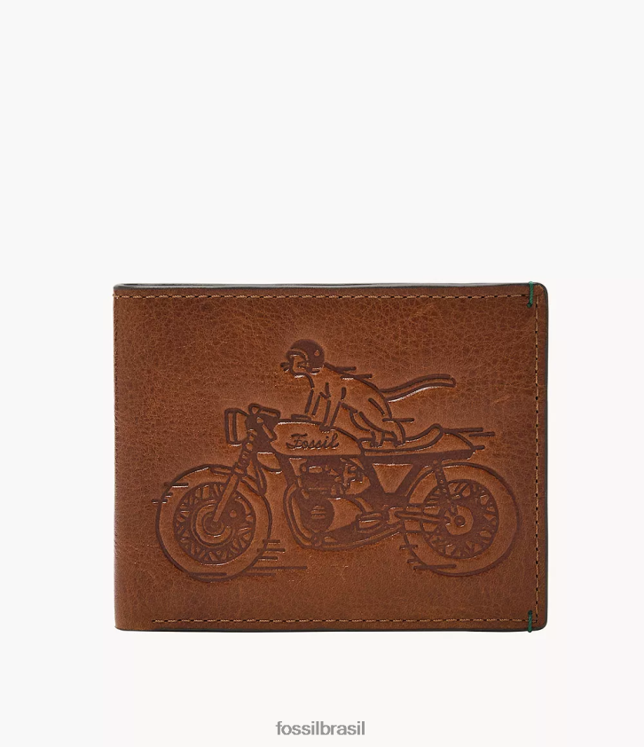 Fossil carteira homens bronson duplo com identificação marrom 66RZLJ1667