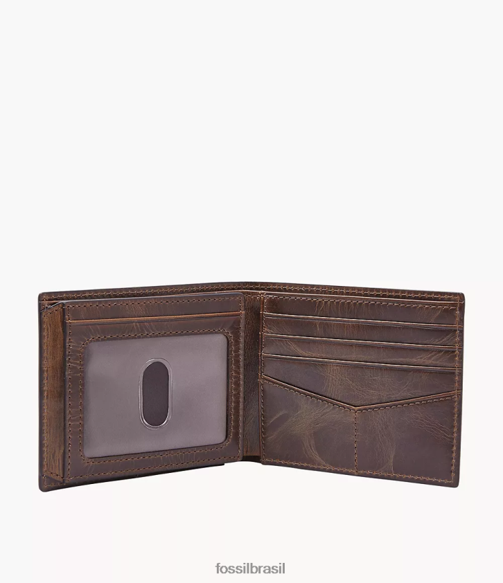 Fossil carteira homens derrick rfid bifold com flip id marrom 66RZLJ1655