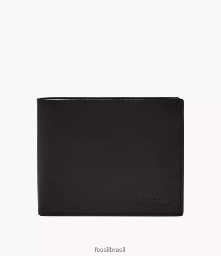 Fossil carteira homens derrick rfid bolso grande para moedas com dobra dupla preto 66RZLJ1668