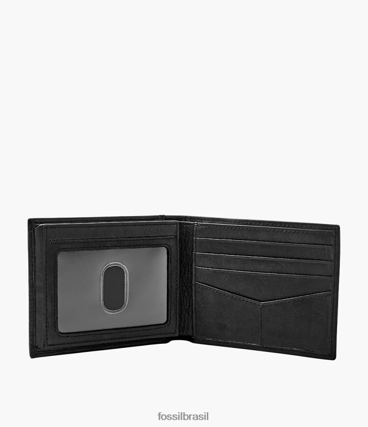 Fossil carteira homens ingram rfid duplo com flip id preto 66RZLJ1666