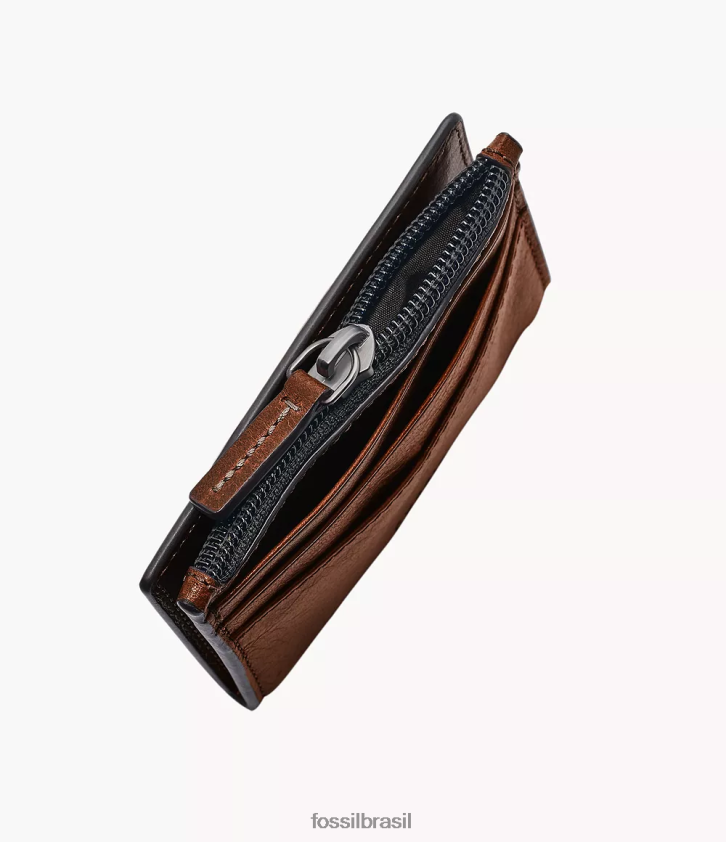 Fossil carteira homens estojo com zíper para cartão andrew conhaque 66RZLJ1730