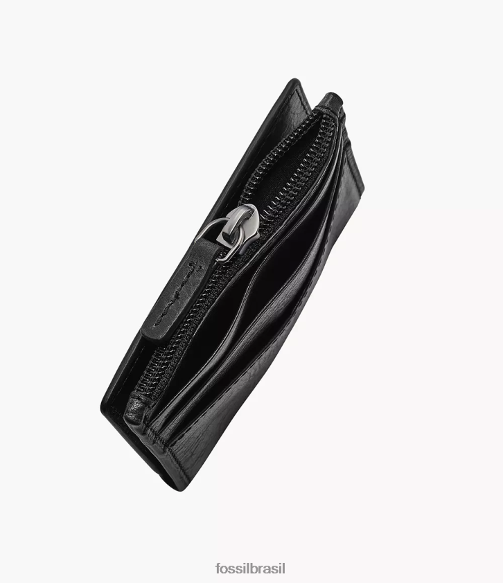 Fossil carteira homens estojo com zíper para cartão andrew preto 66RZLJ1736