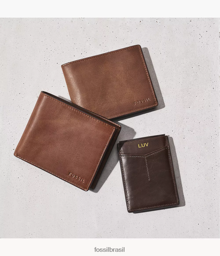 Fossil carteira homens estojo de cartão magnético Derrick RFID marrom 66RZLJ1724