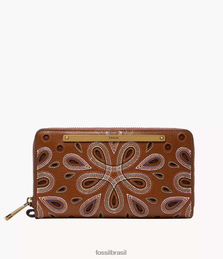 Fossil carteira mulheres liza zip around clutch marrom 66RZLJ880