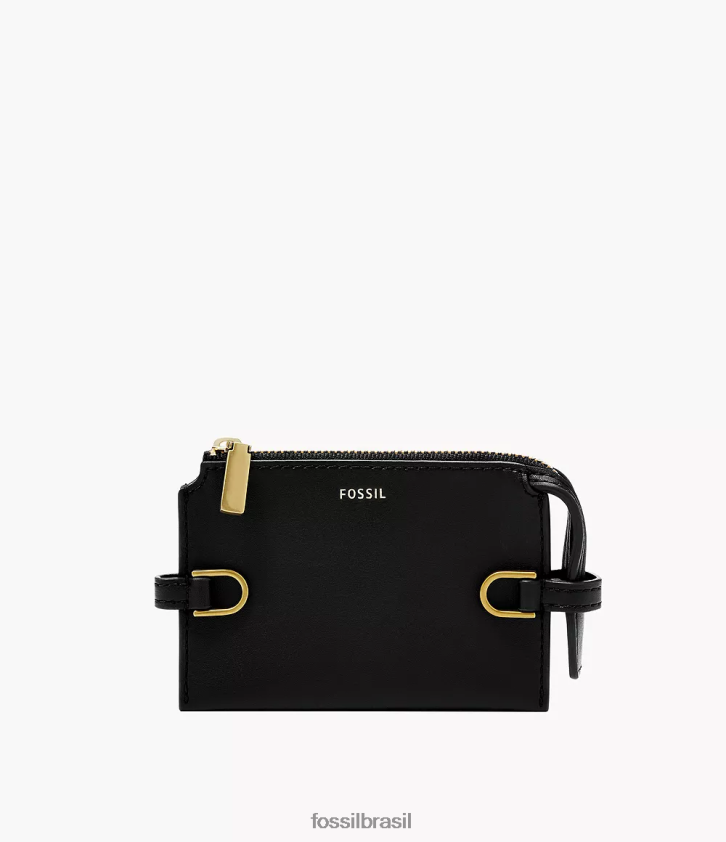 Fossil carteira mulheres capa de cartão de couro kier cactus preto 66RZLJ756
