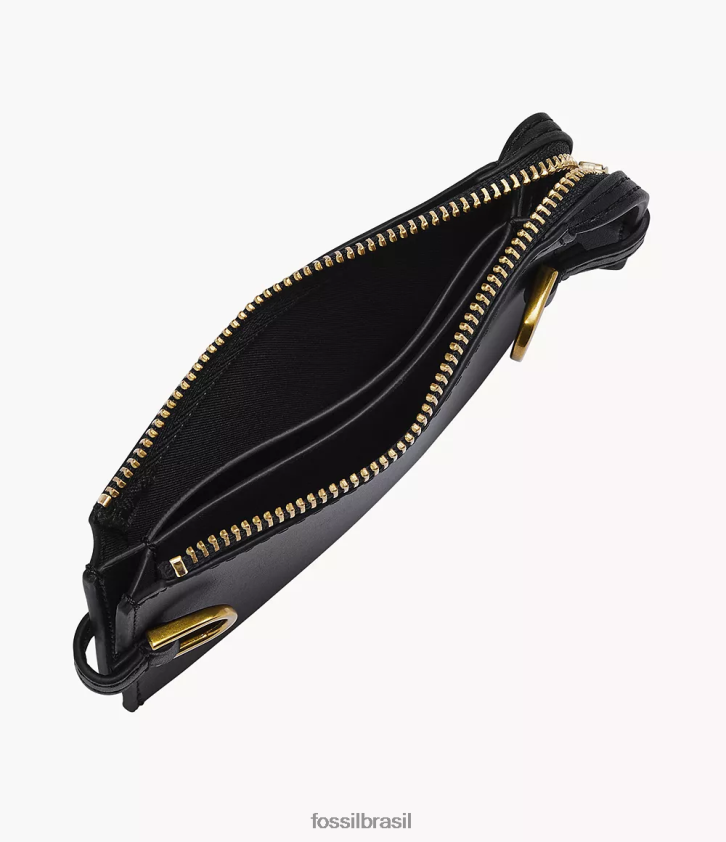 Fossil carteira mulheres capa de cartão de couro kier cactus preto 66RZLJ756