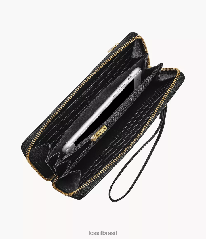 Fossil carteira mulheres Logan RFID zip em torno da embreagem Estampa de animal 66RZLJ827