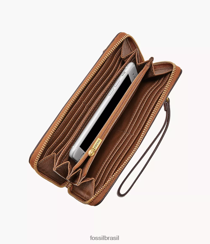 Fossil carteira mulheres Logan RFID zip em torno da embreagem marrom 66RZLJ784