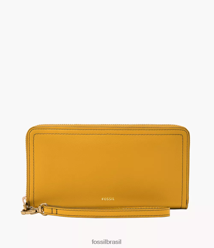 Fossil carteira mulheres Logan zip em torno da embreagem amarelo 66RZLJ794