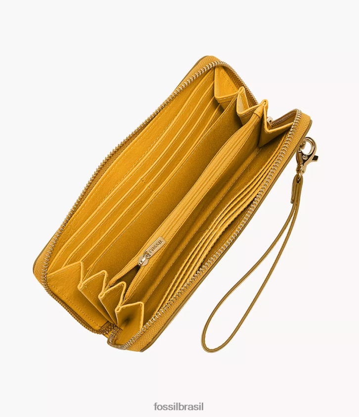 Fossil carteira mulheres Logan zip em torno da embreagem amarelo 66RZLJ794