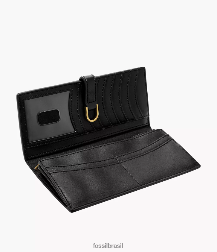 Fossil carteira mulheres clutch com aba de couro kier cactus preto 66RZLJ816