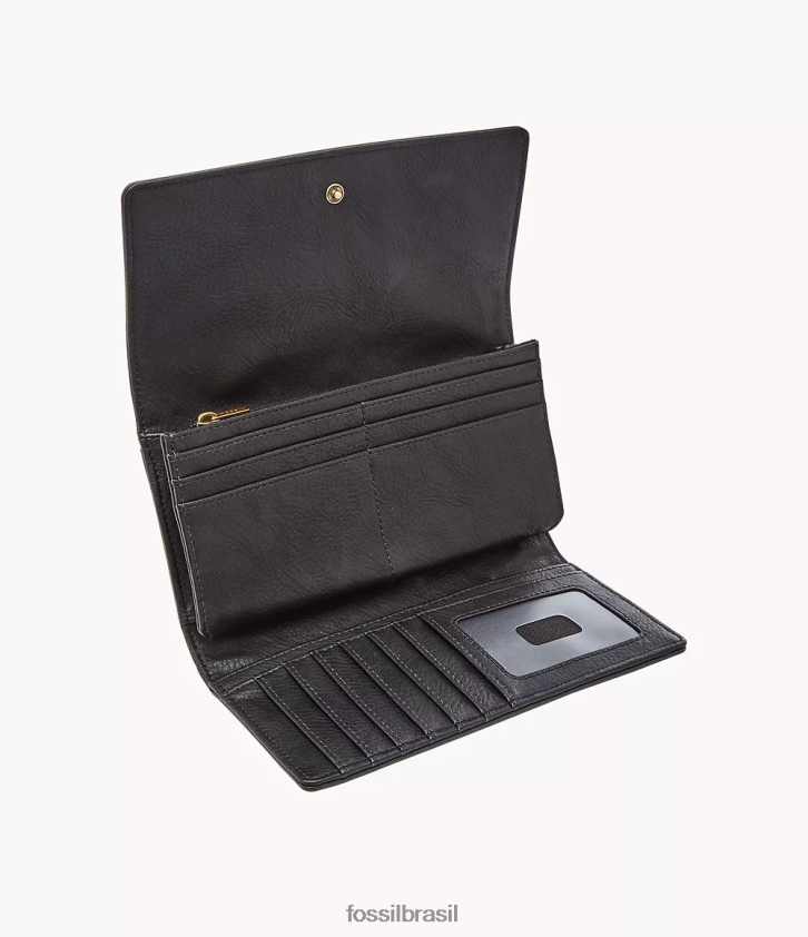 Fossil carteira mulheres embreagem de aba logan rfid preto 66RZLJ803