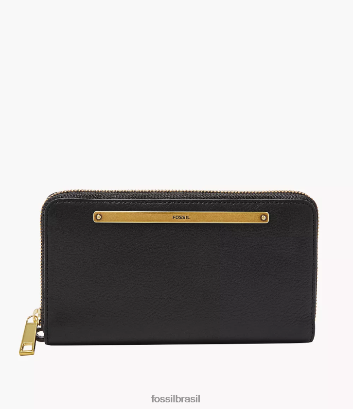 Fossil carteira mulheres liza zip around clutch preto 66RZLJ813