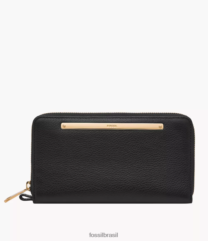 Fossil carteira mulheres liza zip around clutch preto 66RZLJ815