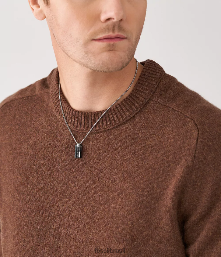 Fossil joia homens colar com pingente de aço inoxidável em placa texturizada tom prata 66RZLJ1916