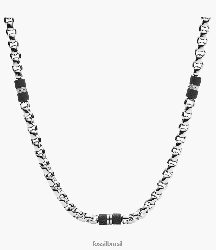 Fossil joia homens colar de contas de mármore e aço tom prata 66RZLJ1913