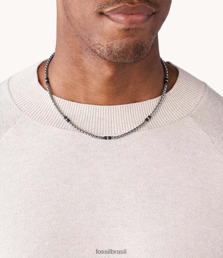 Fossil joia homens colar de contas de mármore e aço tom prata 66RZLJ1913