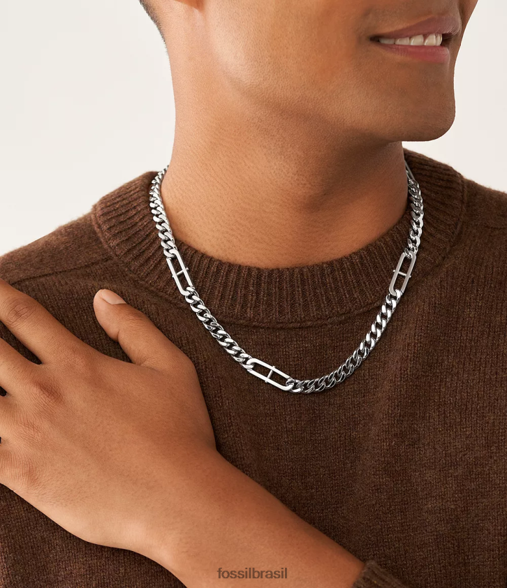Fossil joia homens colar de corrente de aço inoxidável d-link Heritage tom prata 66RZLJ1915