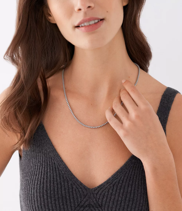 Fossil joia homens colar de corrente de aço inoxidável empilhado tom prata 66RZLJ1906