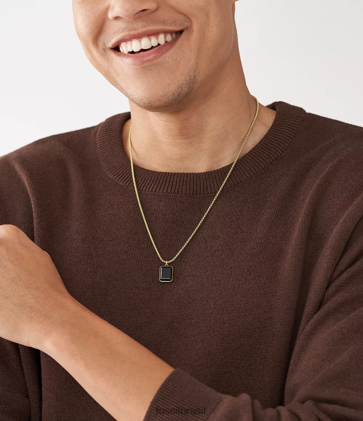 Fossil joia homens colar de corrente de ônix preto e dourado 66RZLJ1912