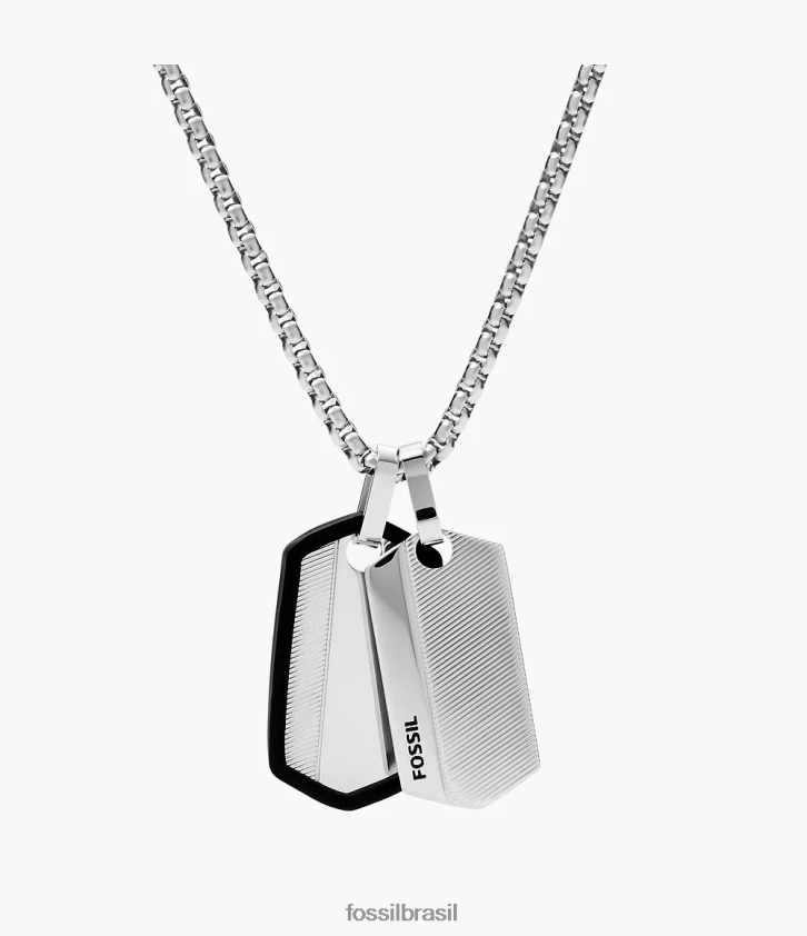 Fossil joia homens colar de etiqueta de cachorro em aço inoxidável chevron tom prata 66RZLJ1917