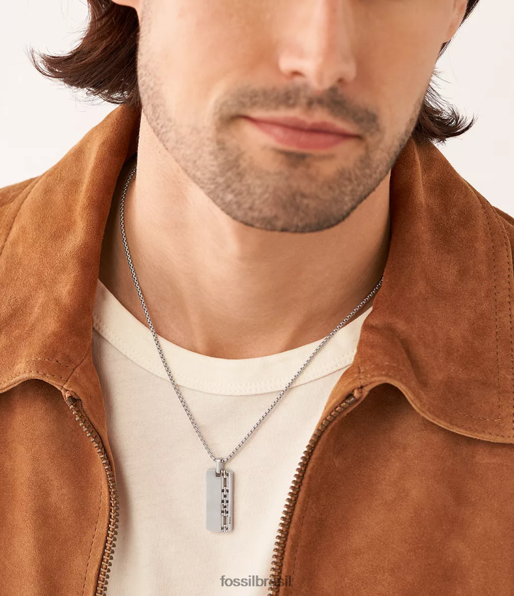 Fossil joia homens colar de etiqueta de cachorro em aço inoxidável tom prata 66RZLJ1918