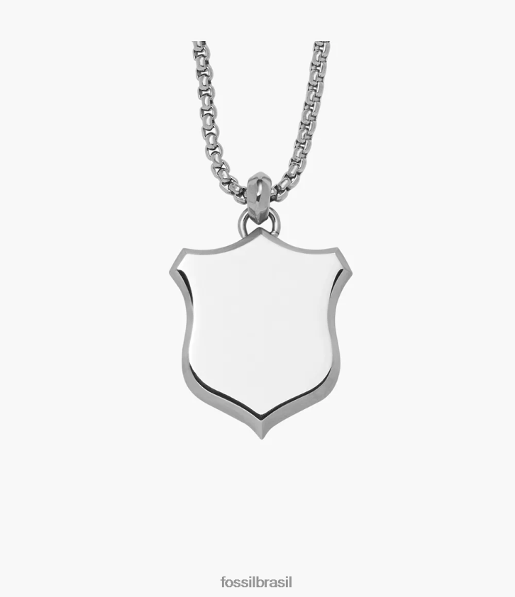 Fossil joia homens colar de pingente de aço inoxidável com escudo de herança tom prata 66RZLJ1922