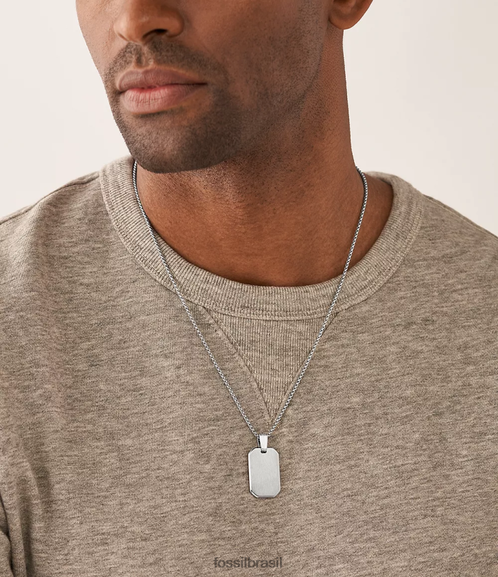 Fossil joia homens desenhou colar de corrente de aço inoxidável tom prata 66RZLJ1914