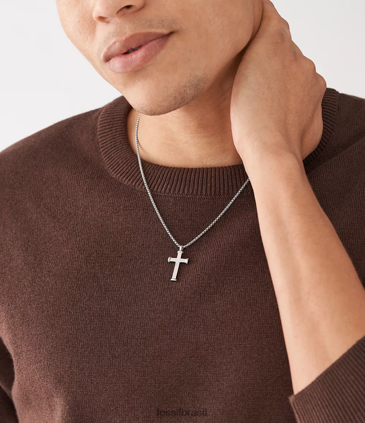 Fossil joia homens momentos significativos colar de pingente de aço inoxidável tom prata 66RZLJ1920